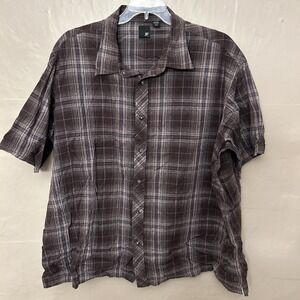 J Ferrar Mens 4XL‎ Brown Plaid With Print Button Down Shirt